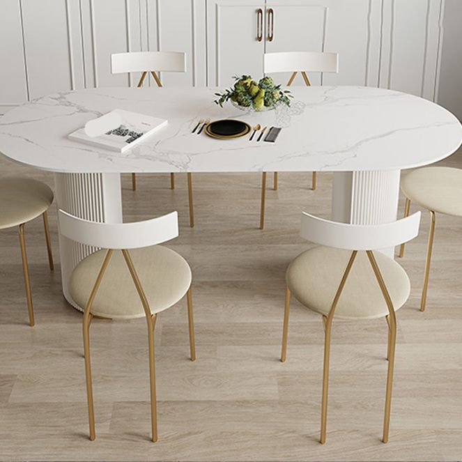 Table à manger ovale en pierre avec base blanche moderne pour salon