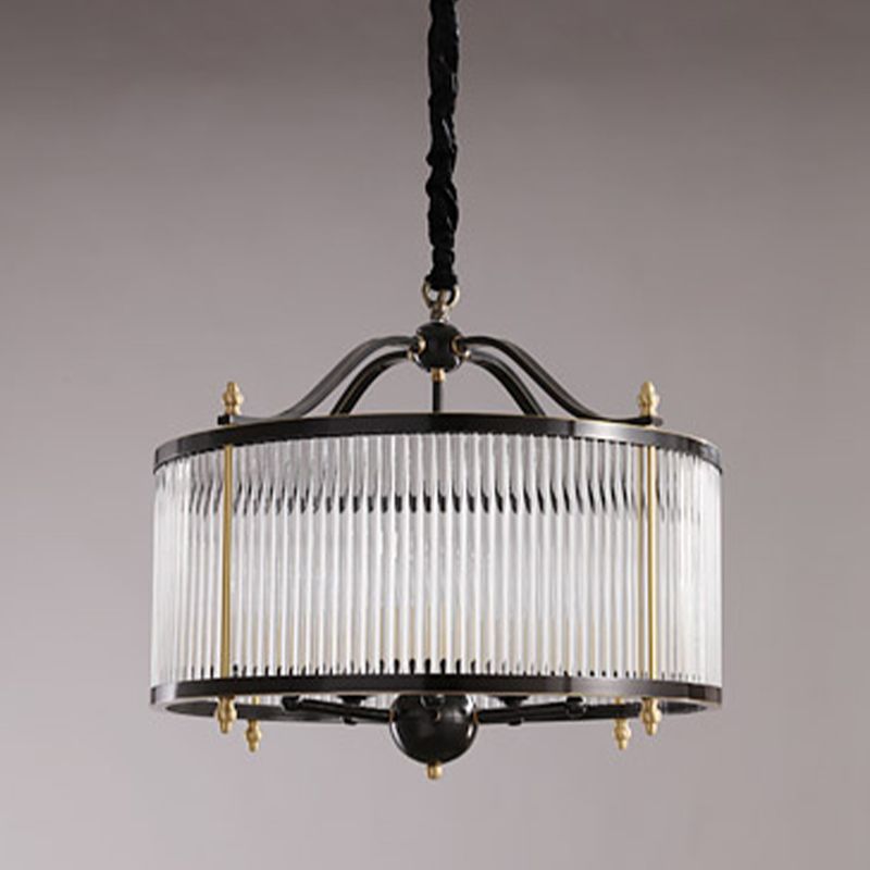 Copper Chandelier Light Fixtures American Style Multi-Head Drum Suspension Lamps for Living Room