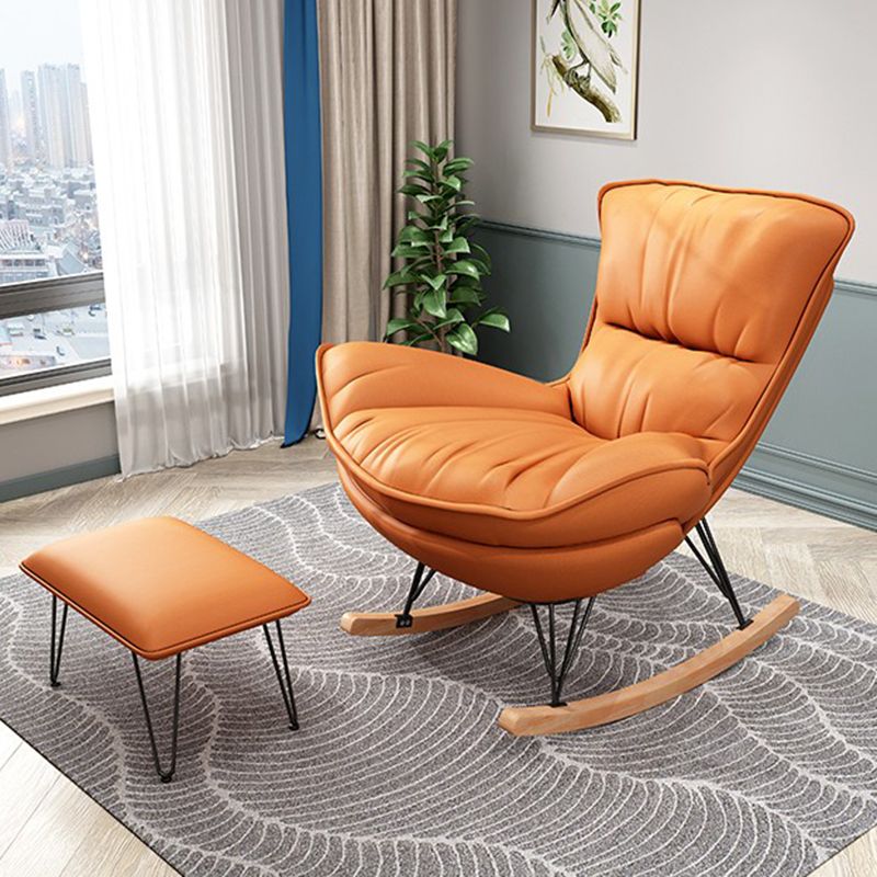 Contemporary Rocking Chair Fabric Upholstered Tufted Solid Color Indoor Rocking Chair