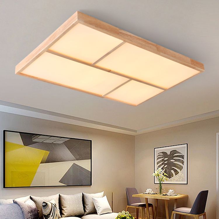 Modern Wood Flush Mount LED Geometric Shape Ceiling Light with Acrylic Shade for Bedroom