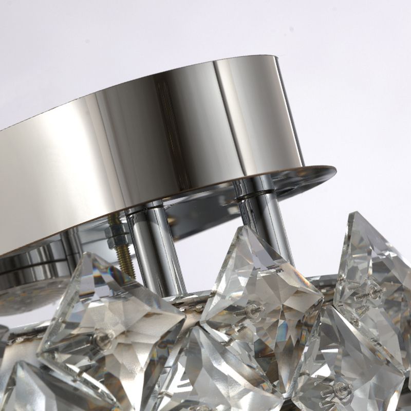 Modern Circular Flush Light Fixture Crystal 1 Light Flushmount Lighting in Grey