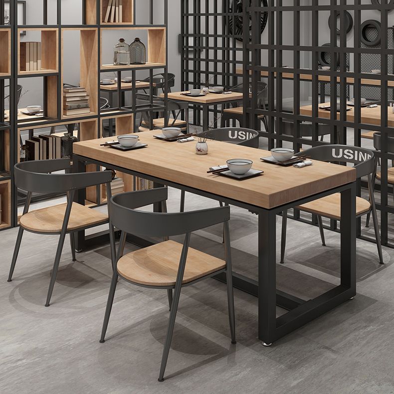 Industrial Style Solid Wood Dining Set with Traditional Height Table and Trestle Base
