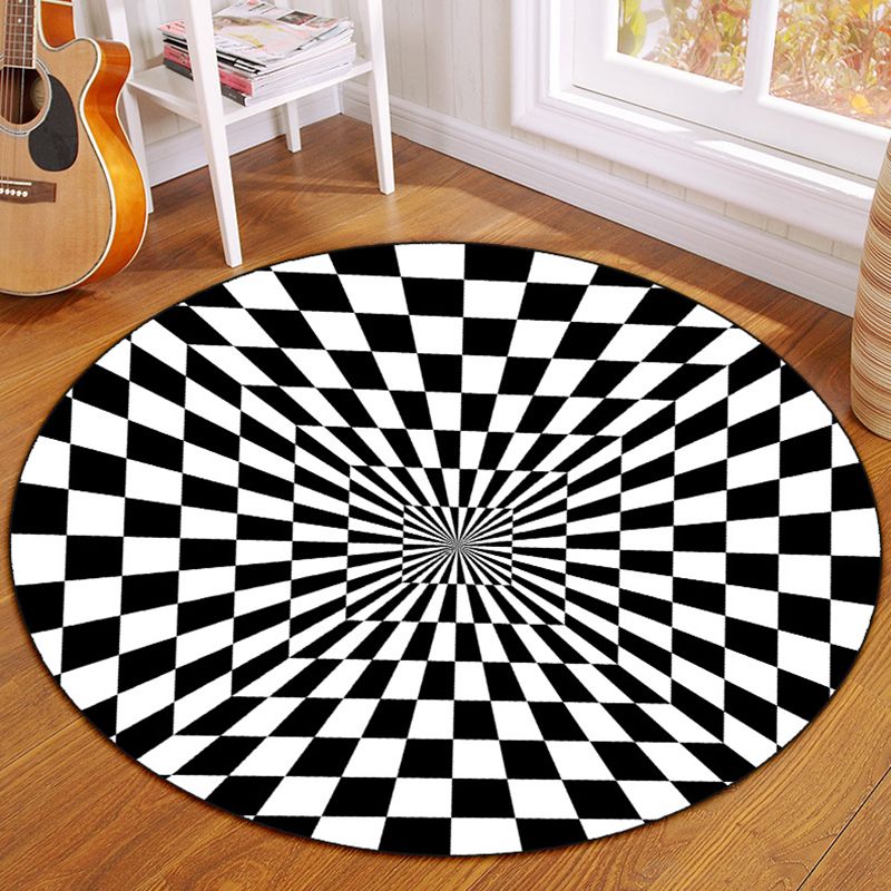 White Modern Rug Polyester Graphic Rug Non-Slip Backing Rug for Living Room