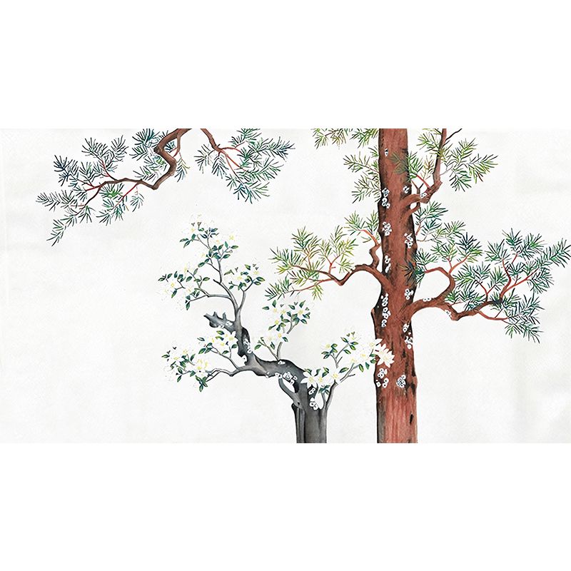 Yellow Oriental Wallpaper Murals Large Pine Branch and Flower Print Wall Art for Family Room