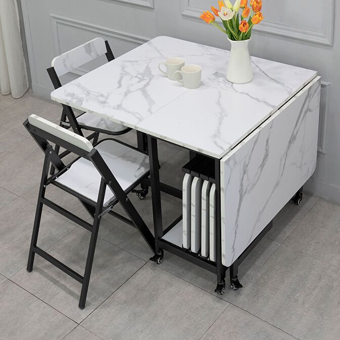 Contemporary Style Sintered Stone Dining Table with Removable Leaf and Trestle Base
