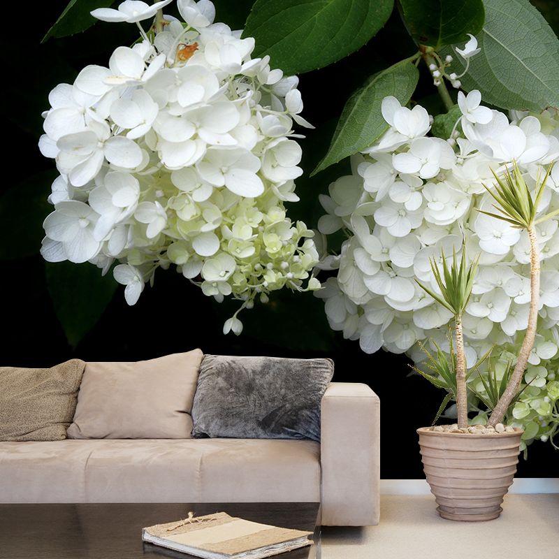 Modern Hydrangea Mural Wallpaper Stain Resistant Wall Covering for Living Room