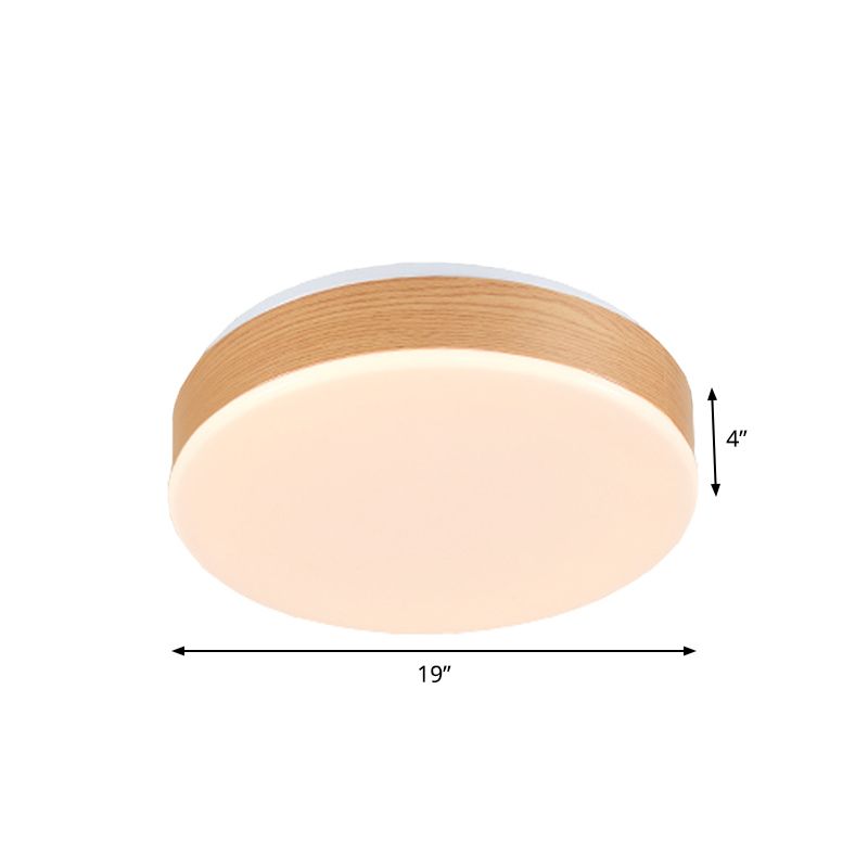 Wood Round Flush Mount Lighting Modernism LED Beige Flush Lamp Fixture for Foyer