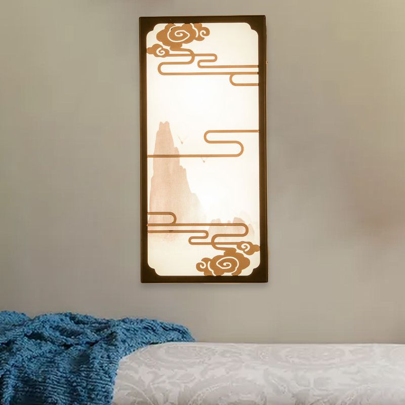 Boîte à motifs nuages Murale Lumière Asie Tissu asiatique Lampe murale noire à la chambre pour chambre à coucher