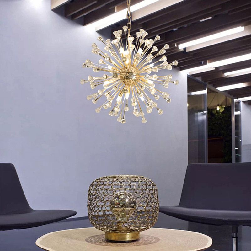 Gold Sputnik Chandelier Pendant Light Postmodern 12 Crystal Beaded Hanging Light