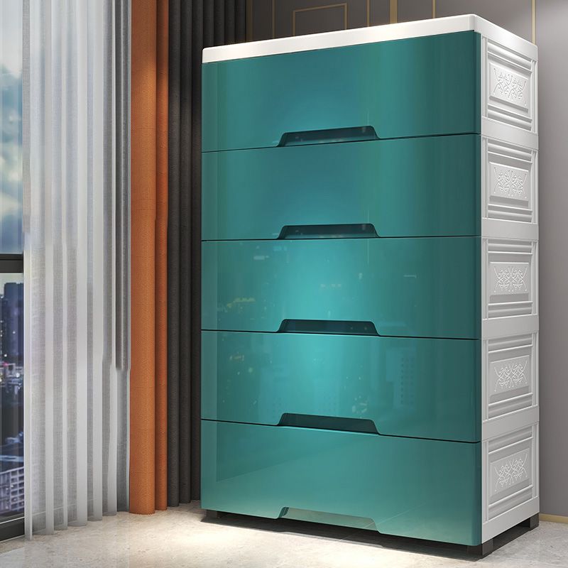 Green Modern Coat Locker Plastic 5-Drawer High Gloss Kid's Wardrobe