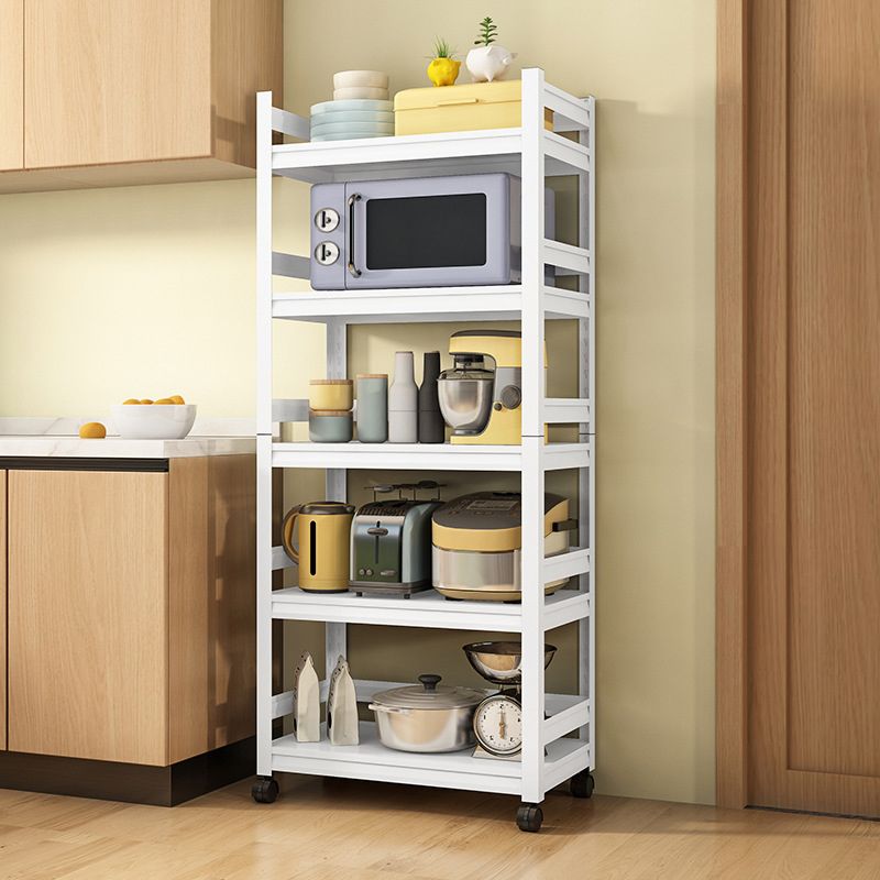 Modern Metal Kitchen Island Table Open Storage Prep Table in White