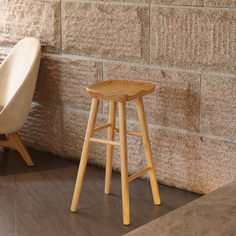 Industrial Contoured Seat Backless Solid Wood Bar Stool for Restaurant