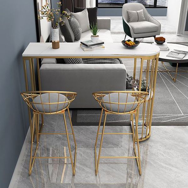 1/3 Pieces Glam Gold Iron Bar Table Set White Stone Top Bistro Set with Shelf