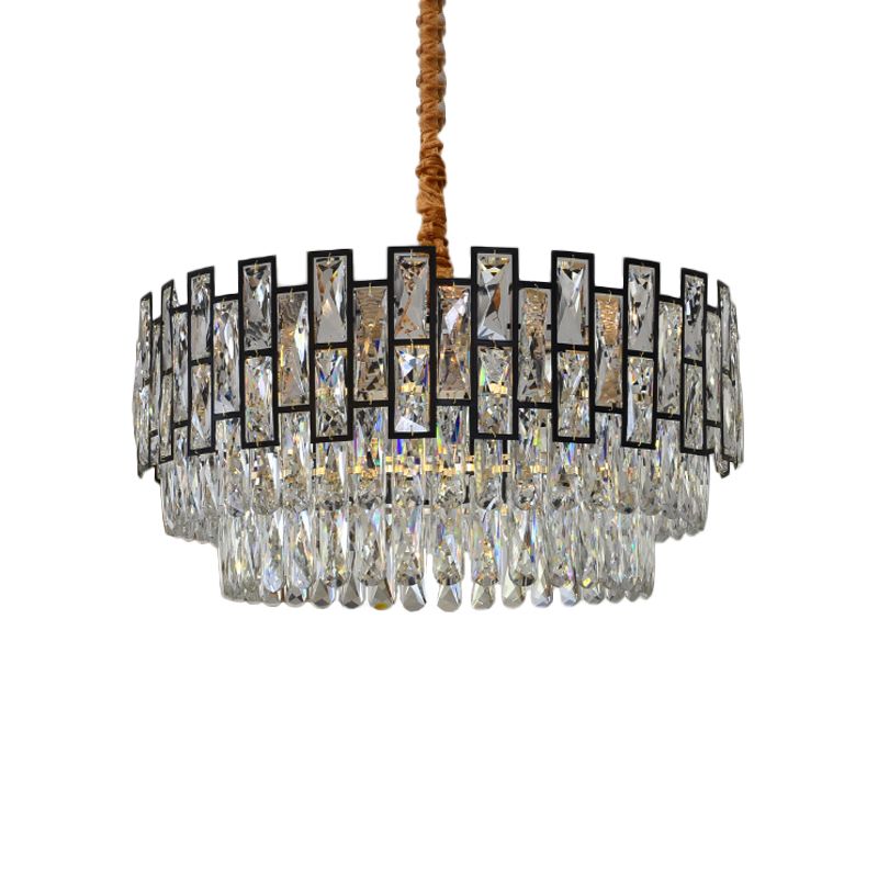 5 Lights Hanging Lighting Modernism 3-Tier Faceted Crystal Ceiling Chandelier in Gold