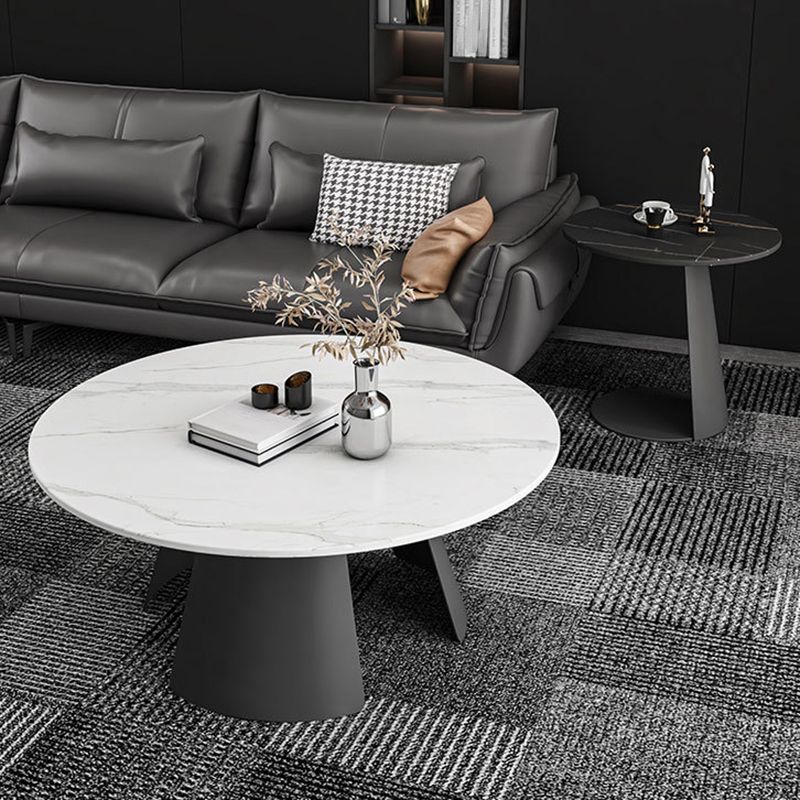 Contemporary Coffee Table Round Faux Marble Cocktail Table