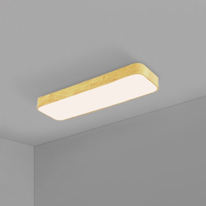 Light-Wood Grain Rectangle Flush Lamp Minimalistic LED Aluminum Flush Mount Ceiling Light