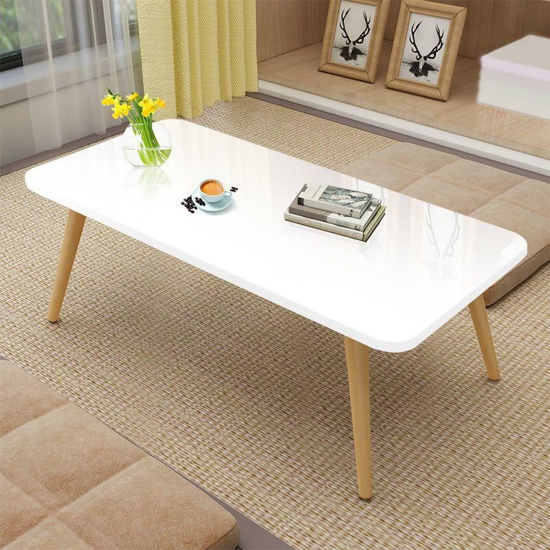 Solid Wood Rectangle Cocktail Table with 4 Legs and Wooden Top