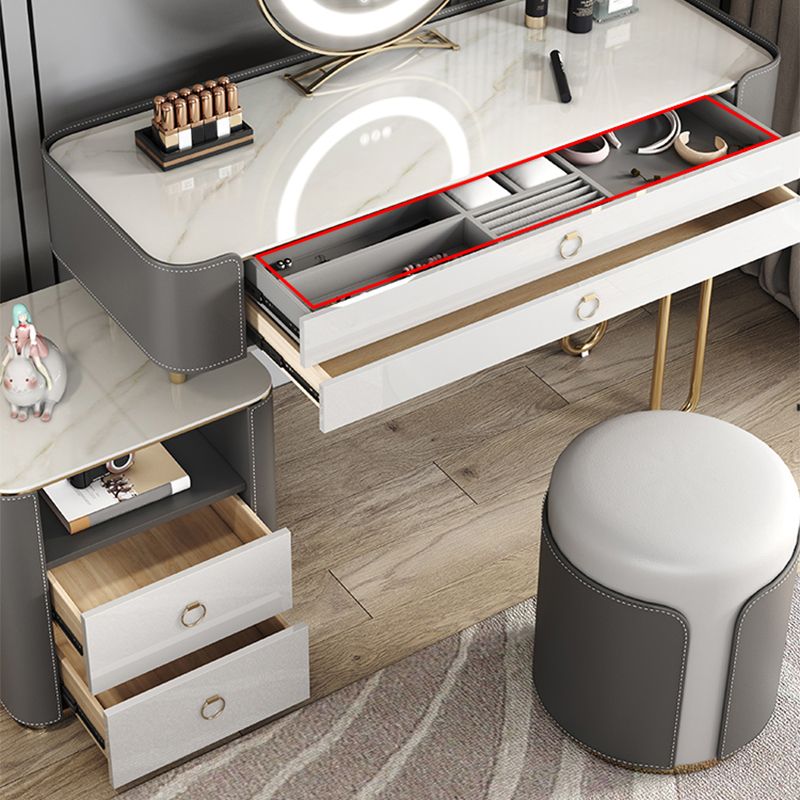 4 Storage Drawers Dressing Table, 30" Tall Vanity Set in Grey