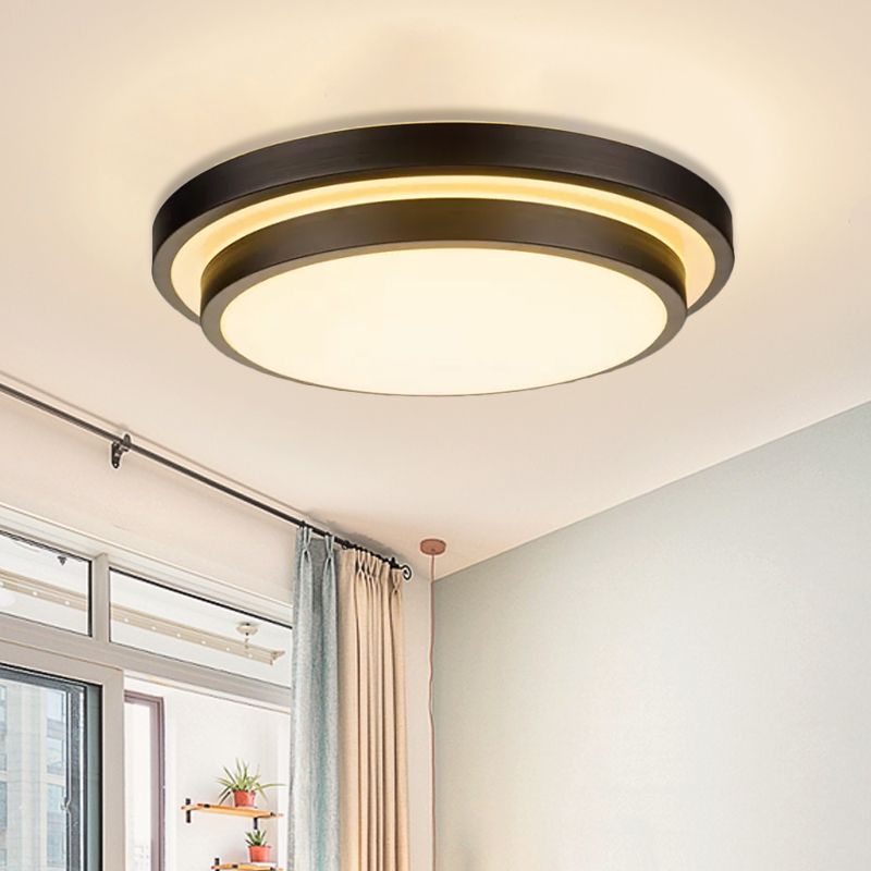 Vintage Dual-Layered Ceiling Flush LED Iron Flush Mount Light Fixture in Black for Living Room, 11"/16"/19.5" W