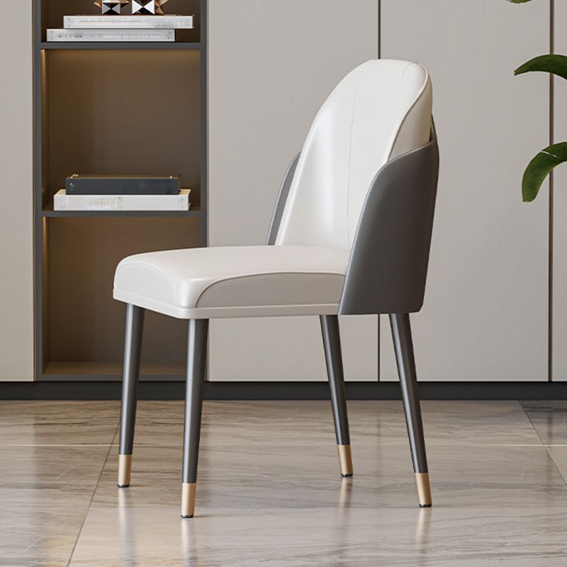 Scandinavian Style Leather Dining Chairs Solid Back Armless Dining Chair
