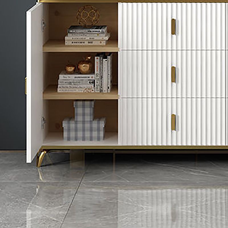 Glam Bedroom Stone Storage Chest Horizontal Chest in White with Drawers