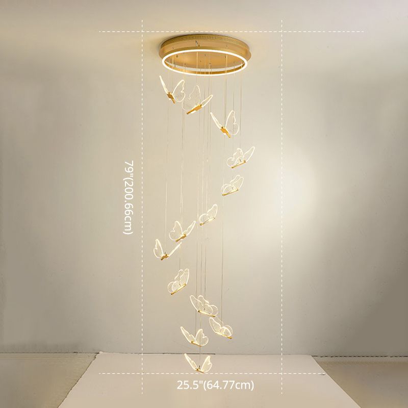 Butterfly Spiral Treppe Deckenbeleuchtung Acryl moderner LED-Multi-Licht-Anhänger in Gold