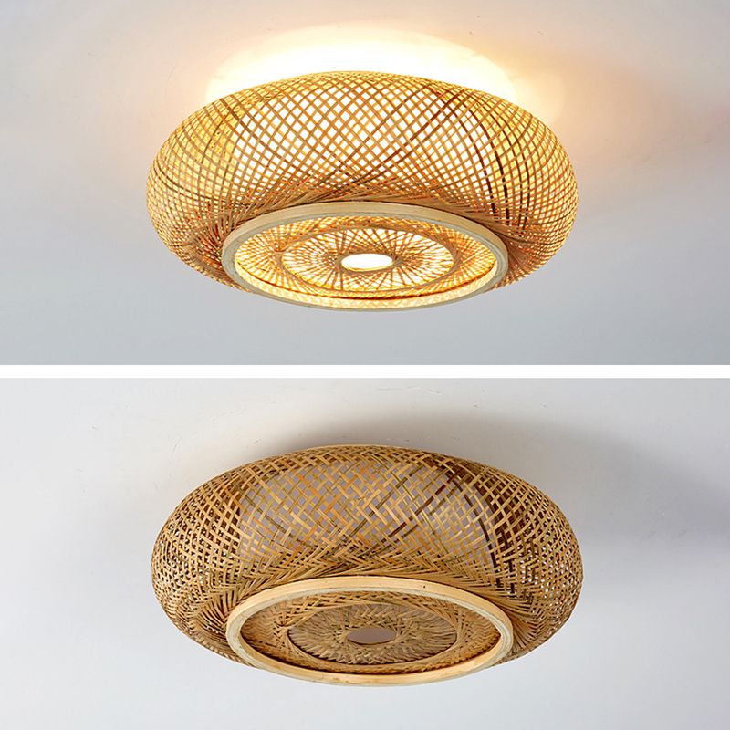 Cross Woven Flush Mount Ceiling Light Contemporary Rattan Ceiling Mount Light Fixture for Bedroom
