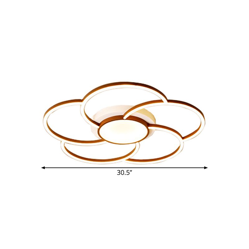 Floral Design Flush Ceiling Light Modern Metal LED Brown Flush Mount Lamp in Warm/White Light for Bedroom
