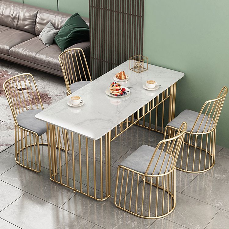 Luxury Stone Dining Table for Restaurant Rectangle Table with Metal Base