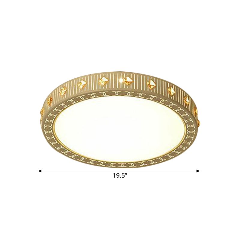 Round Flush Mount Light Fixture Minimalism Metallic LED White Ceiling Lamp with Rhombus Crystal Deco, 19.5"/23.5" W