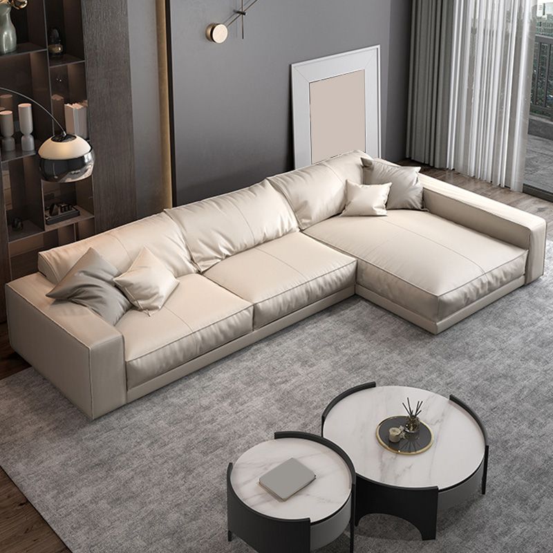 Genuine Leather Square Arm Sectional/Sofa White Sectional for Living Room
