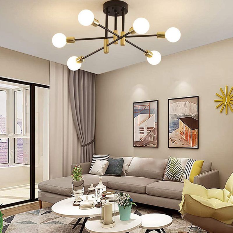 Sphere Ceiling Semi Flush Contemporary 4 / 6 / 8 - Light Semi Flush Mount in Black & Gold
