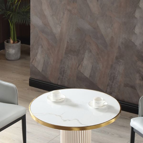 Mesa de comedor de piedra sinterizada de forma redonda, mesa con pedestal Glam para comedor