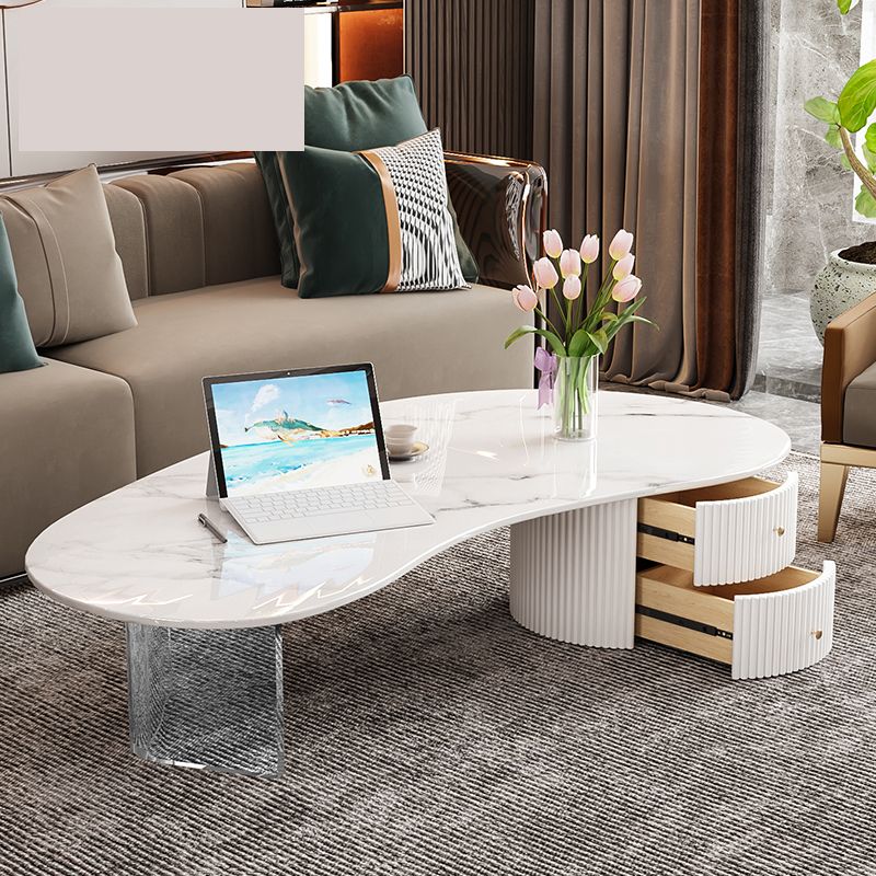 Free Form Slate Cocktail Table Abstract Base Coffee Table with 2 Drawers
