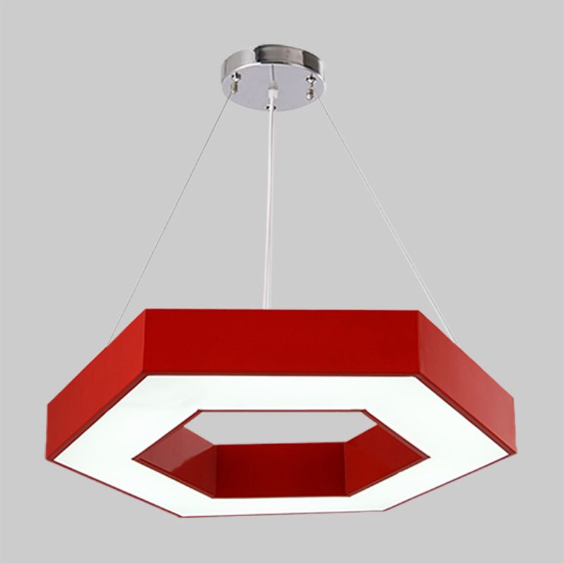 Acrylic Hexagon Ring Down Lighting Simple LED Chandelier Lighting in Red/Yellow/Blue for Kindergarten
