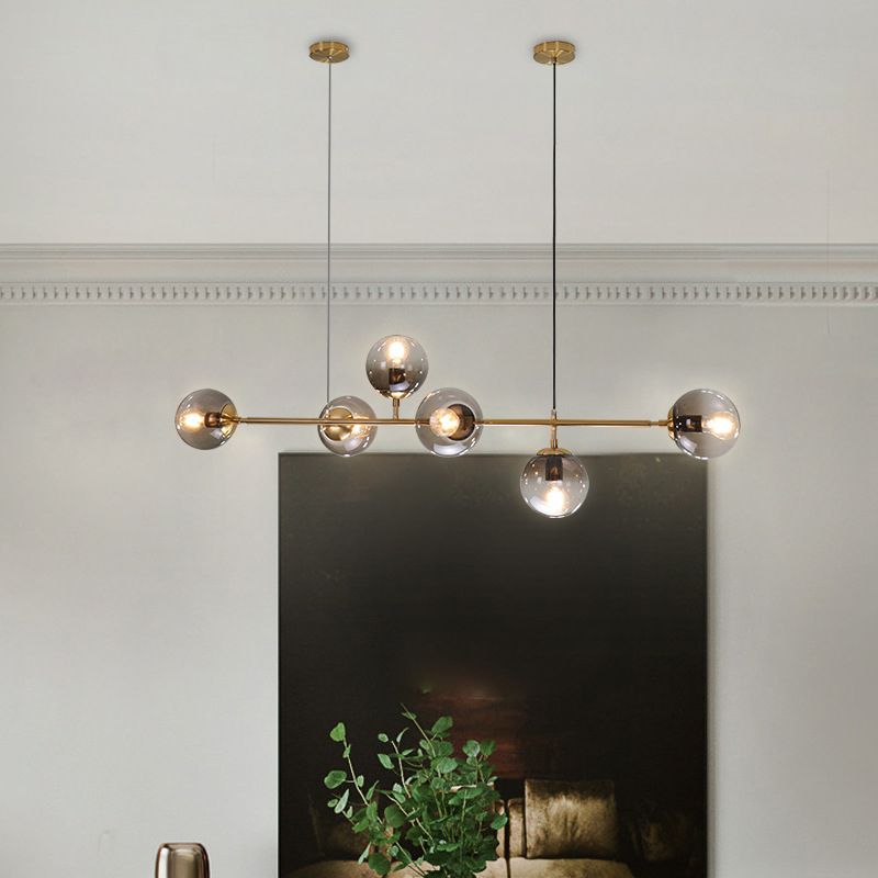 Smoke Grey Glass Orb Pendant Lighting Postmodern Island Ceiling Light for Dining Room