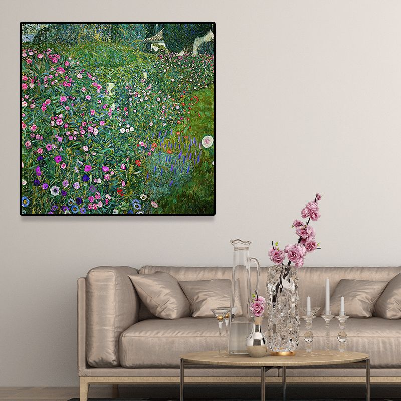Green Botanical and Flower Canvas Country Style Textured Wall Art Print for Playroom