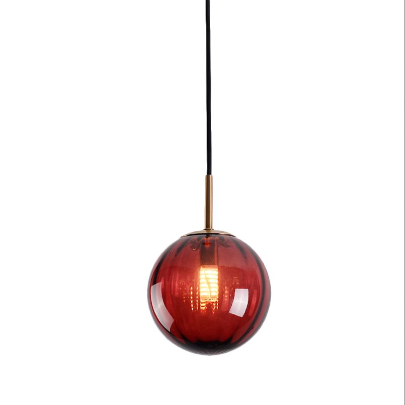 Bubble Ceiling Pendant Light Macaron Amber/Green/Red Glass 1 Head Bedroom Hanging Ceiling Light