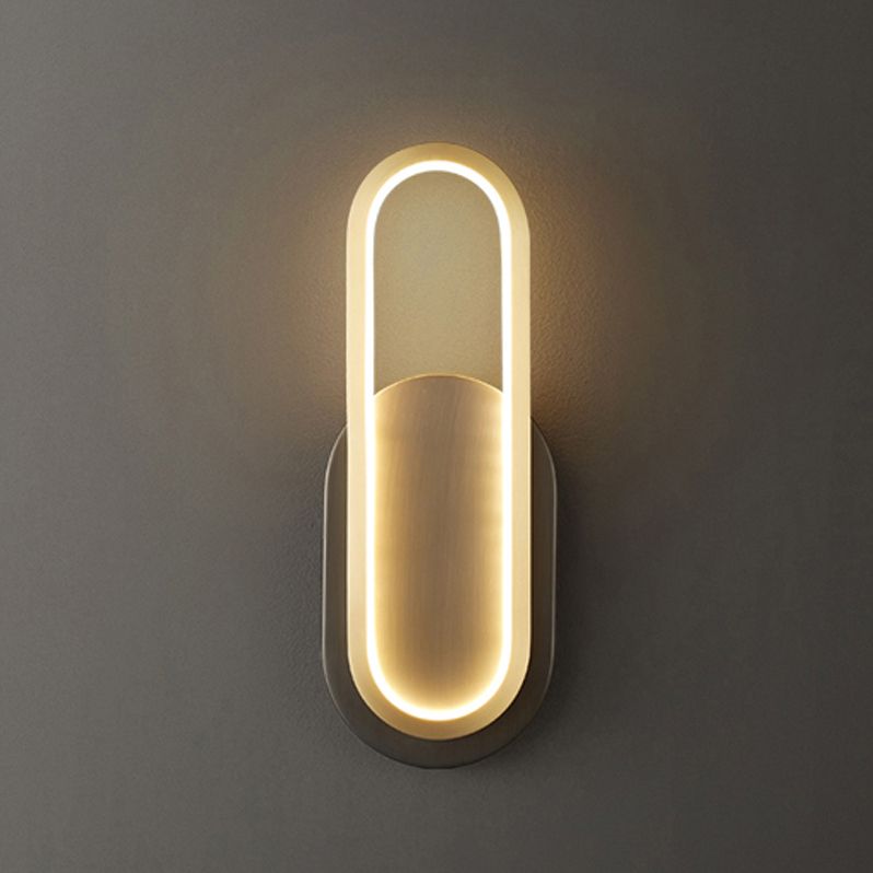 Post Modern Oval Wall Sconce in Black & Gold Finish Solid Brass and Acrylic LED Wall Light