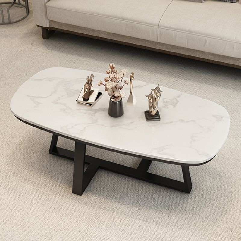 Stone Top Cross Legs Coffee Table 1 Single Oval Cocktail Table