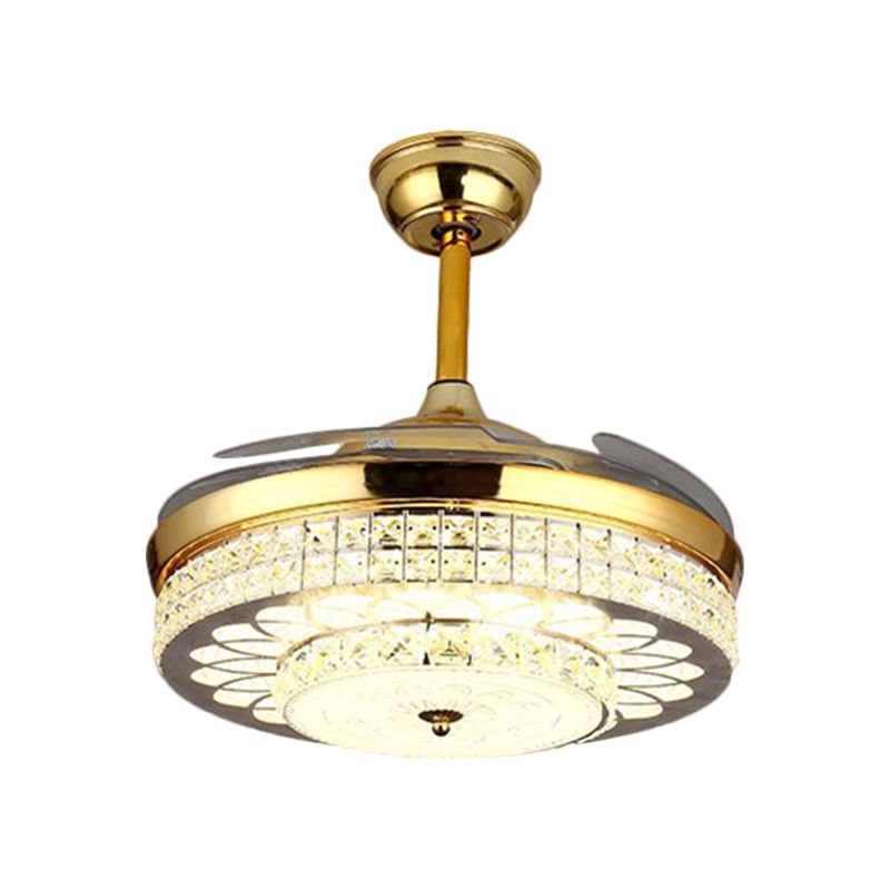Finition or 42 "de large LED Semi Flush Contemporain Clear Crystal Blocks Drum Plafond Ventilateur de ventilateur avec 3 lames