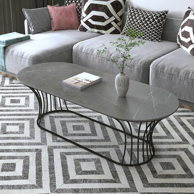 Glam 17.7" H Oval Slate Coffee Table Metal Frame Cocktail Table