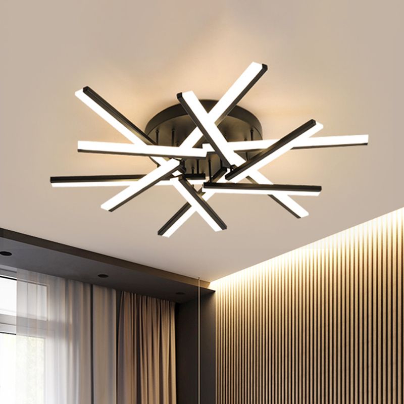 Lámpara montada en el techo LED negra contemporánea con luz de montaje semi empotrada de acrílico con varillas cruzadas