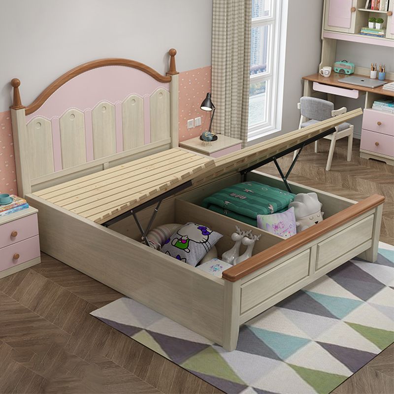 84.65-inch Wide Traditional Bed Frame Pine Wood Bed with Headboard