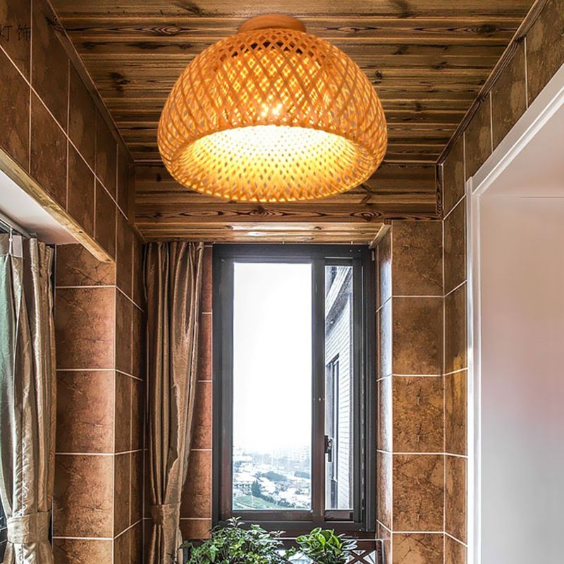 Kuppel-Halbeinbauleuchte, 1 Licht, Rattan, moderne, bündige Deckenleuchte für den Flur