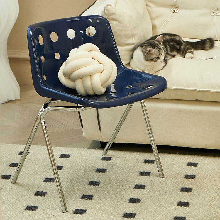 Contemporary Style Armless Chair Plastic Dining Chair with Metal Legs