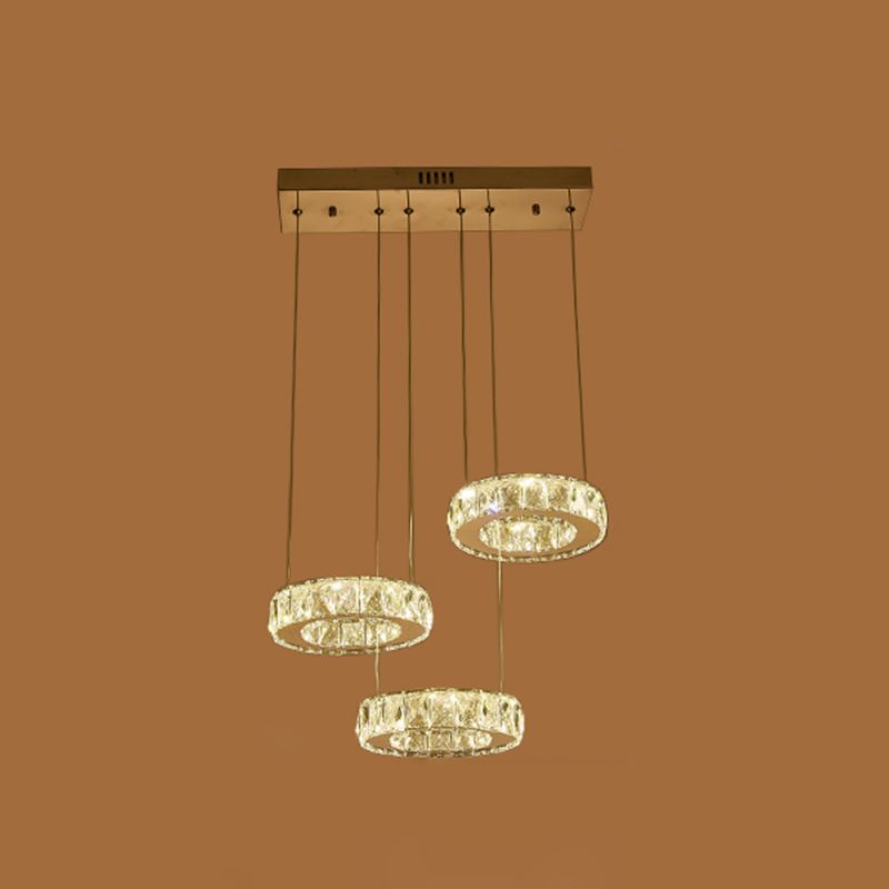 Circle Shaped Faceted Crystal Hanging Light Simplicity Stainless-Steel LED Multi Light Pendant