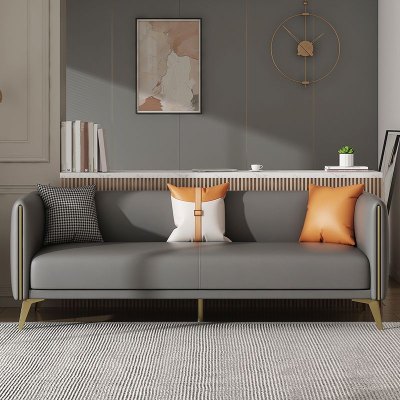Wooden Square Arms Sofa Pillows Included Back Settee with Metal Legs