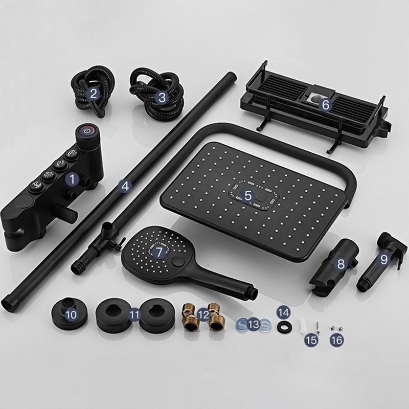 Modern Volume Control Shower Dual Shower Head Square Shower Faucet with Massage Jets