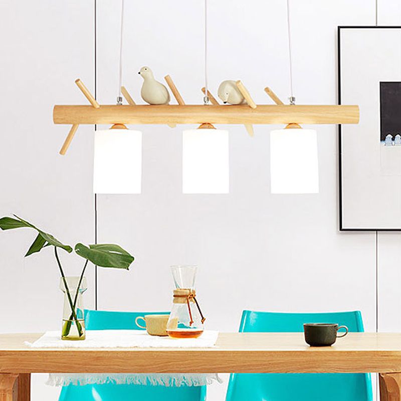 Modern Island Lighting Cylinder Glass Chandelier Light Fixture for Dining Room